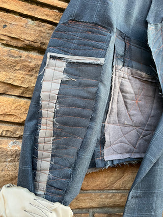 Custom Nautica Block Pinstripe Patchwork Crop Blazer