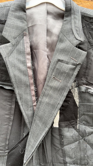 Custom Pinstripe Patchwork Crop Blazer