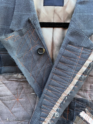 Custom Nautica Block Pinstripe Patchwork Crop Blazer