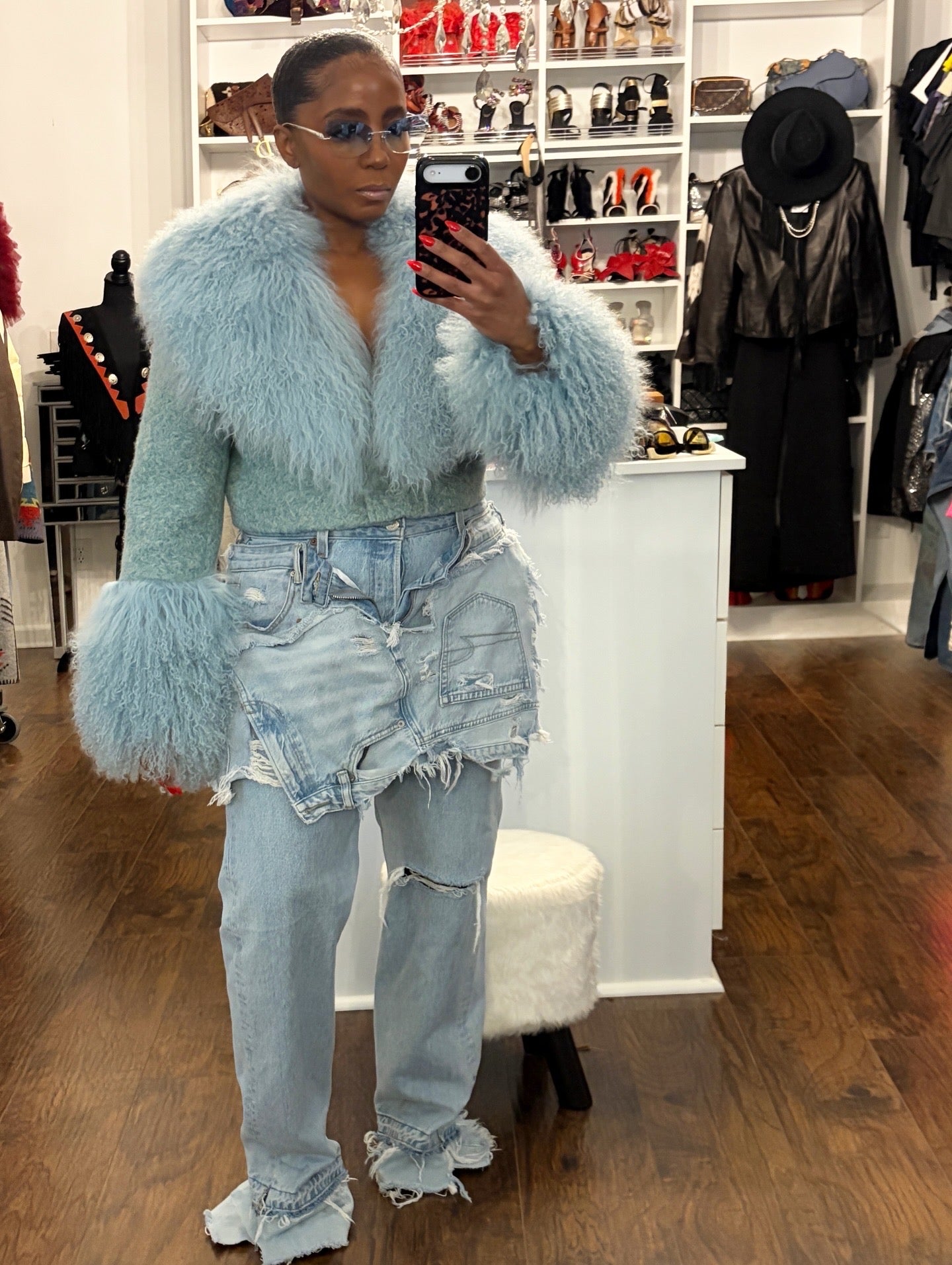 Ice Blue Mongolian Fur Jacket ￼ - The Vault by Sacha