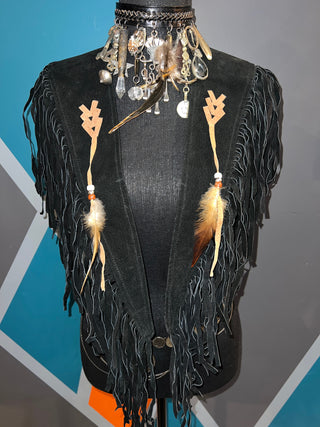 Ombré Feathers Suede Fringe Poncho