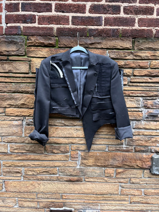 Custom Black Abstract Layers Crop Blazer