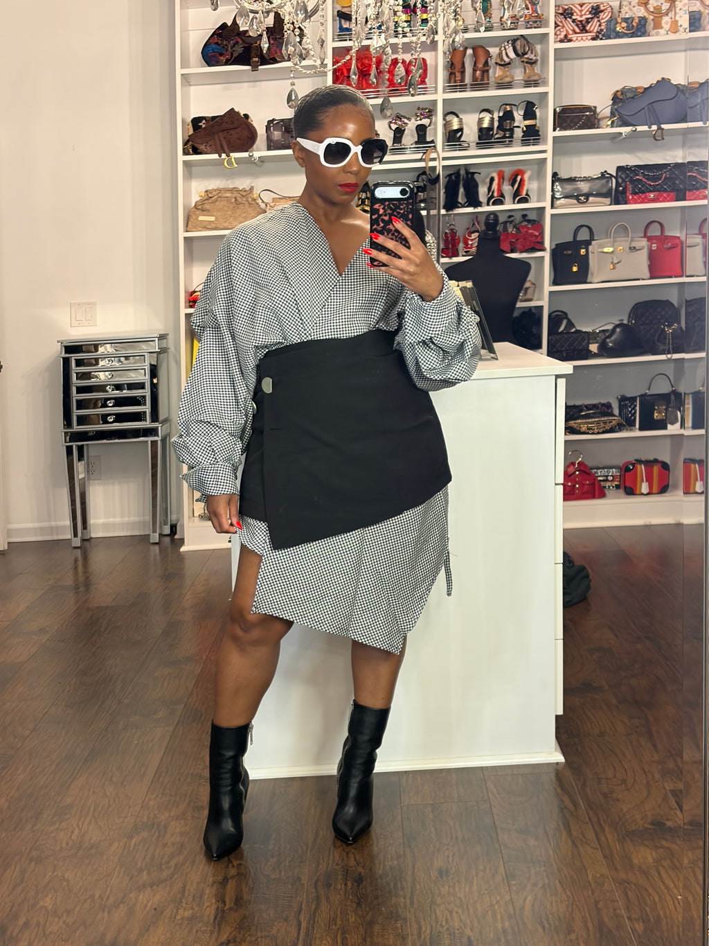 Two piece Checkered Wrap Dress Set - The Vault by Sacha