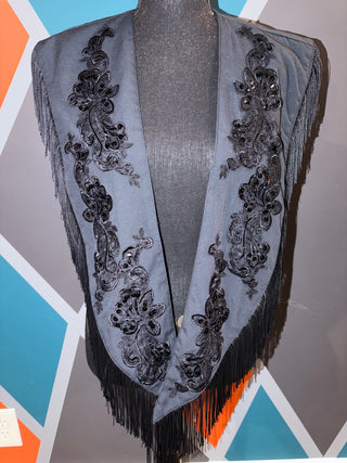 Black Lace Embroidered Fringe Poncho