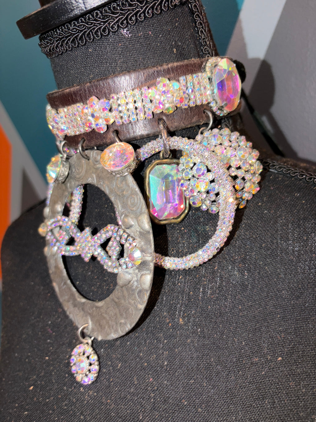 Infinity Iridescent Gems Handmade Leather Choker - The Vault by Sacha