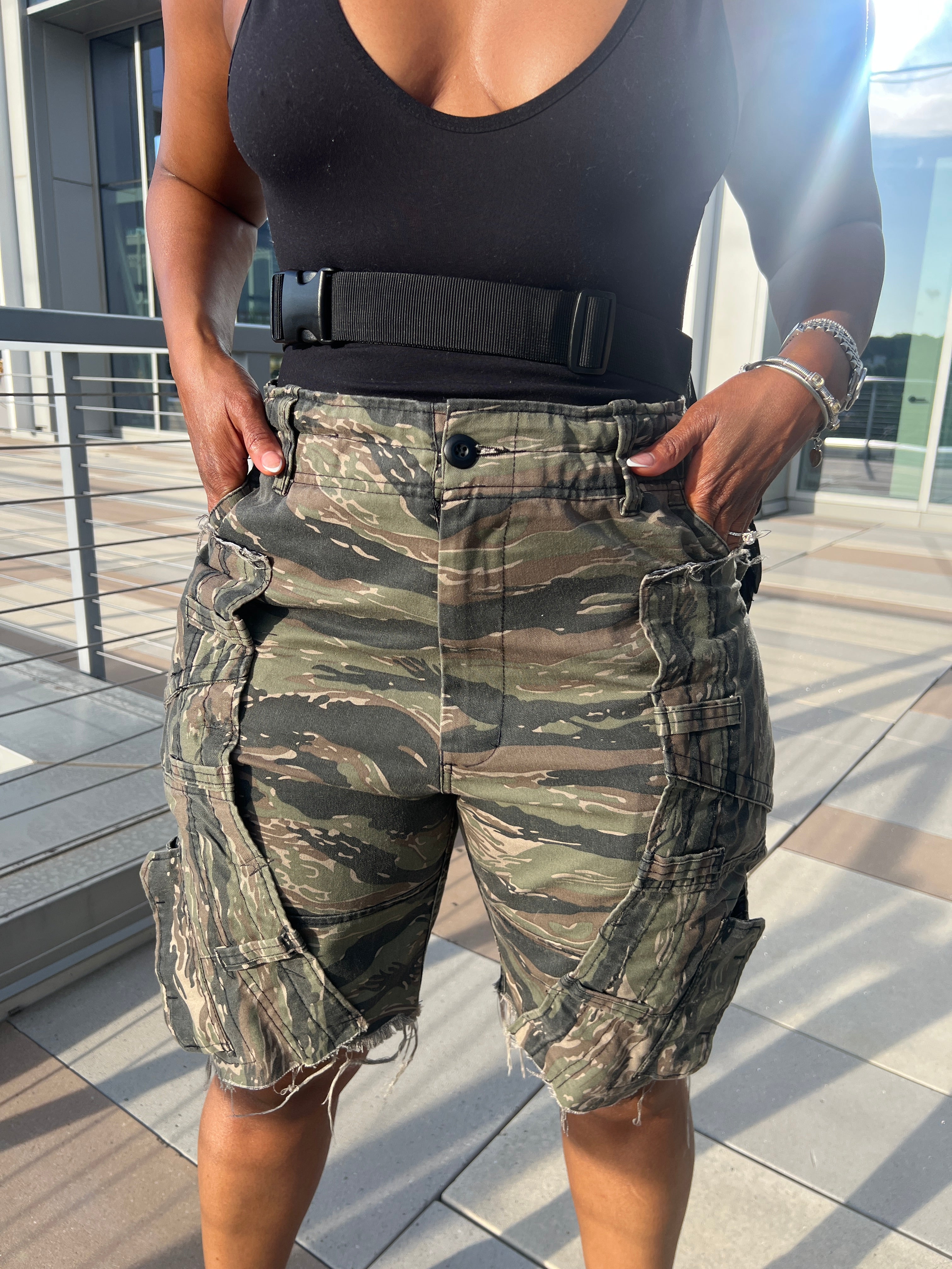 Custom Camo Distressed Shorts 10-12 days production from order - The Vault by Sacha