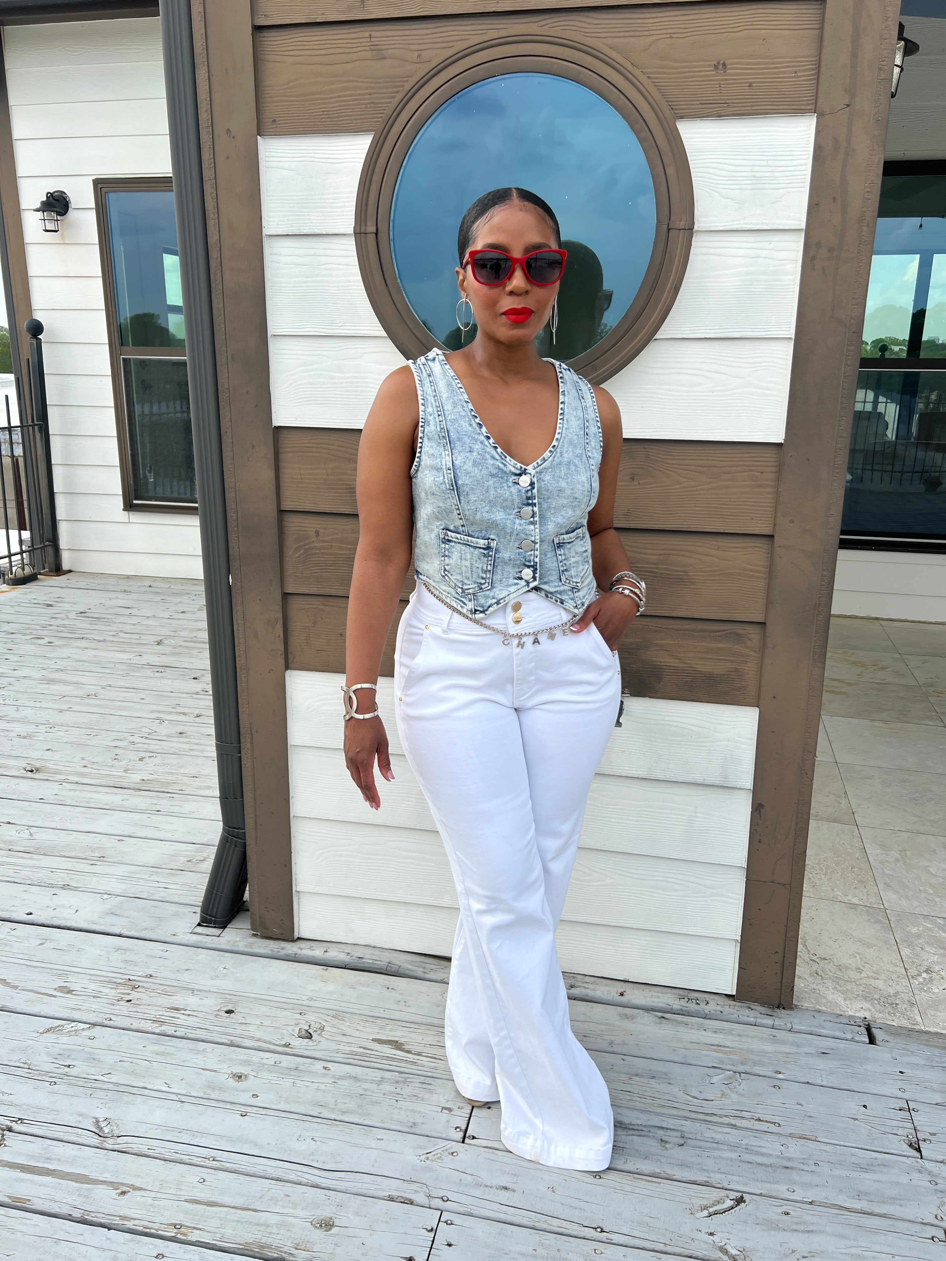 Cropped stone wash denim vest - The Vault by Sacha