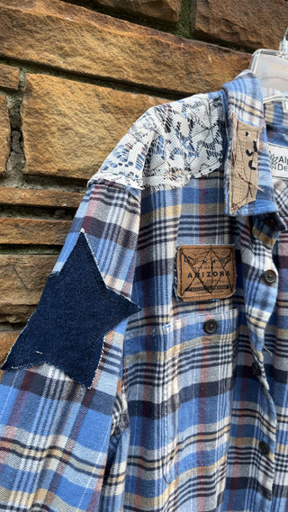 Custom Multi Plaid Blues 8 Patchwork Duster