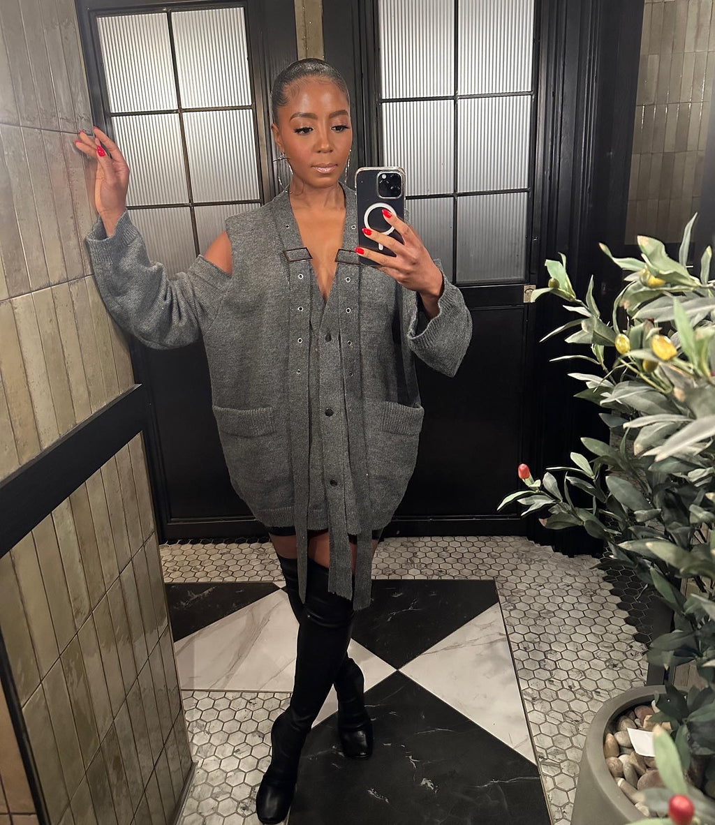 Grey Cold Shoulder Buckle Cardigan - The Vault by Sacha