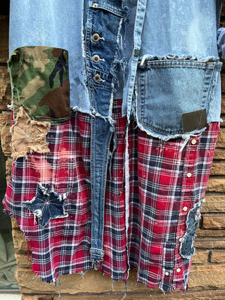 Custom Half Denim/Plaid Patchwork Duster - The Vault by Sacha