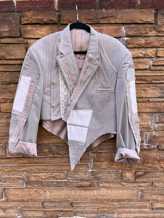Custom Gray Pinstripe Lace Crop Blazer