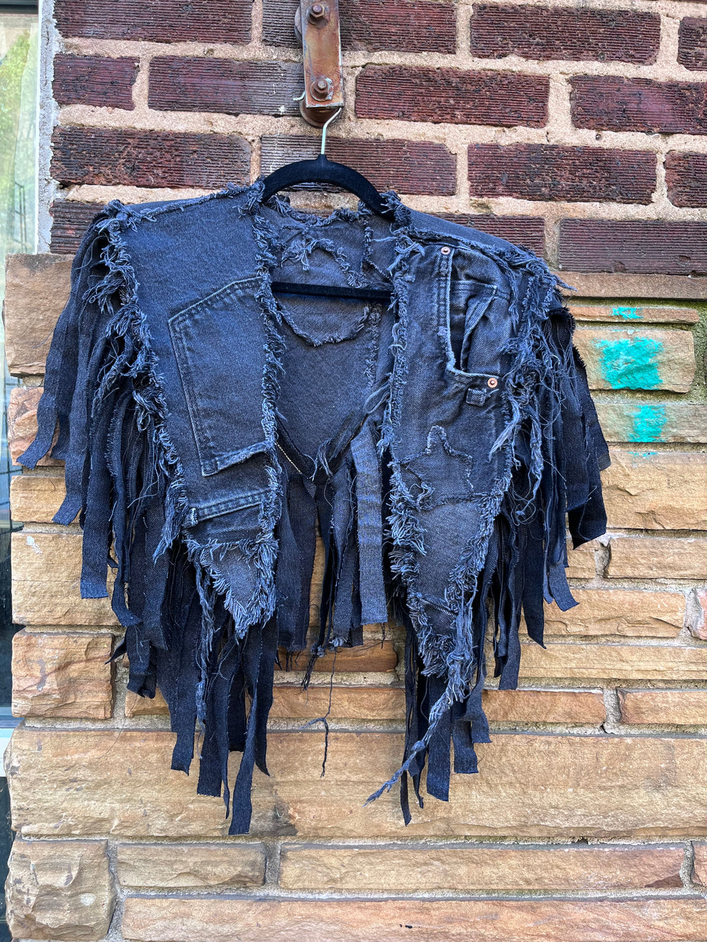 Custom Black 2 Pocket Fringe Denim Poncho - The Vault by Sacha