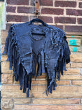 Custom Black 2 Pocket Fringe Denim Poncho - The Vault by Sacha