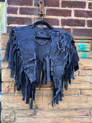 Custom Black 2 Pocket Fringe Denim Poncho - The Vault by Sacha