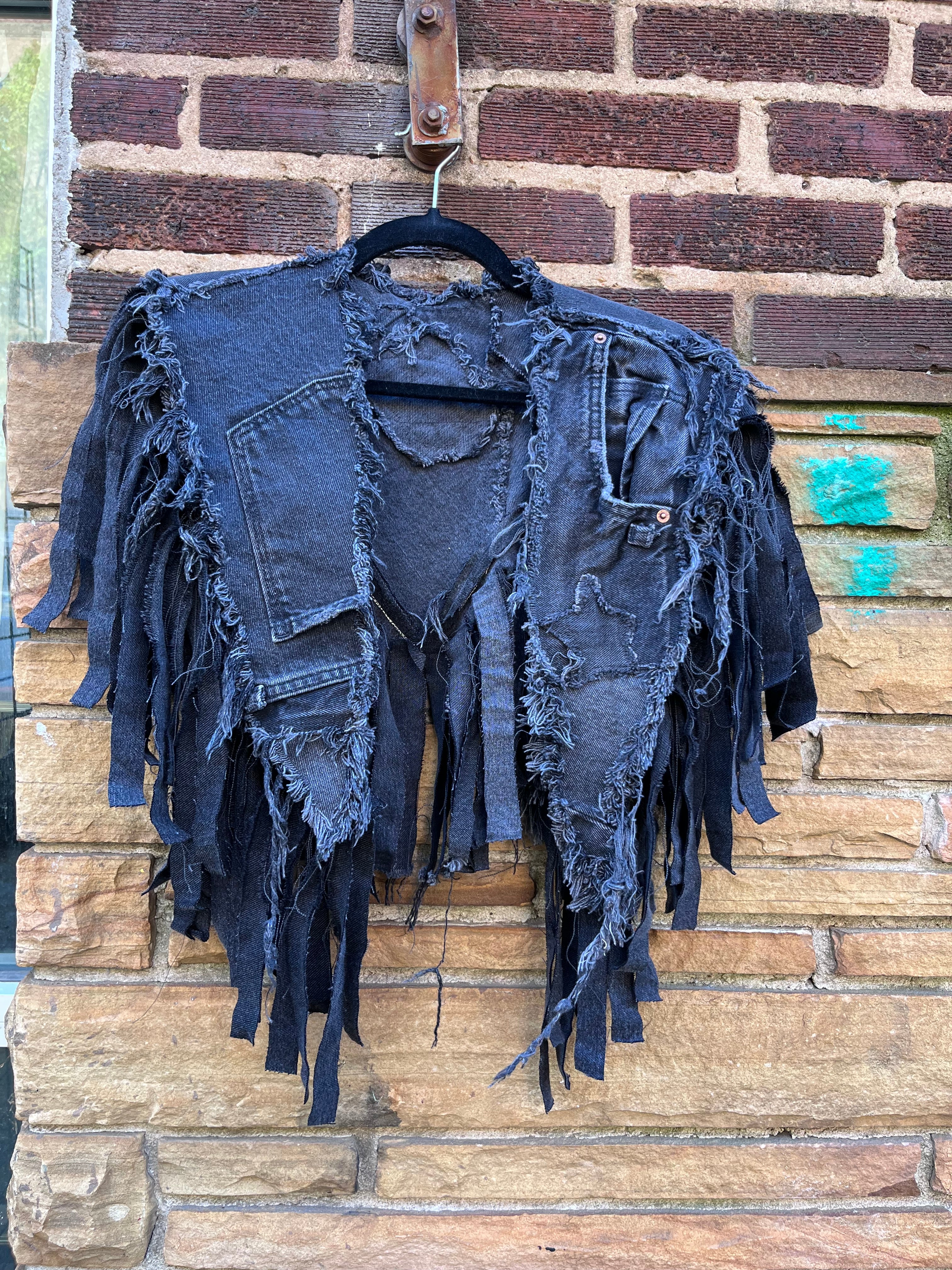 Custom Black 2 Pocket Fringe Denim Poncho - The Vault by Sacha