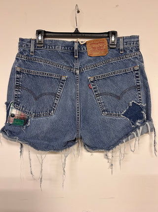 Custom Denim Orange Plaid Shorts | Size 36 (13/14)