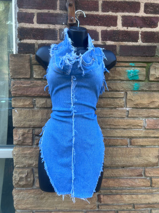 Custom Blue Distressed Halter Top