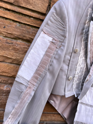 Custom Gray Pinstripe Lace Crop Blazer