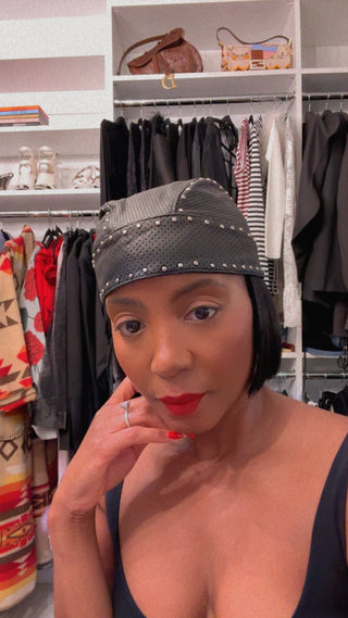 Genuine Leather perforated studded leather cap - The Vault by Sacha
