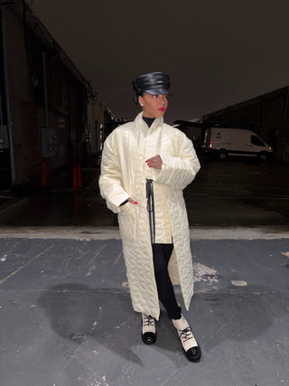 Quilted kimono coat with scarf