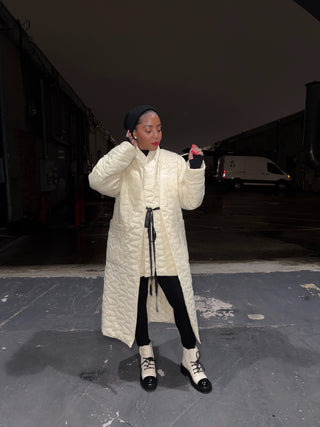 Quilted kimono coat with scarf