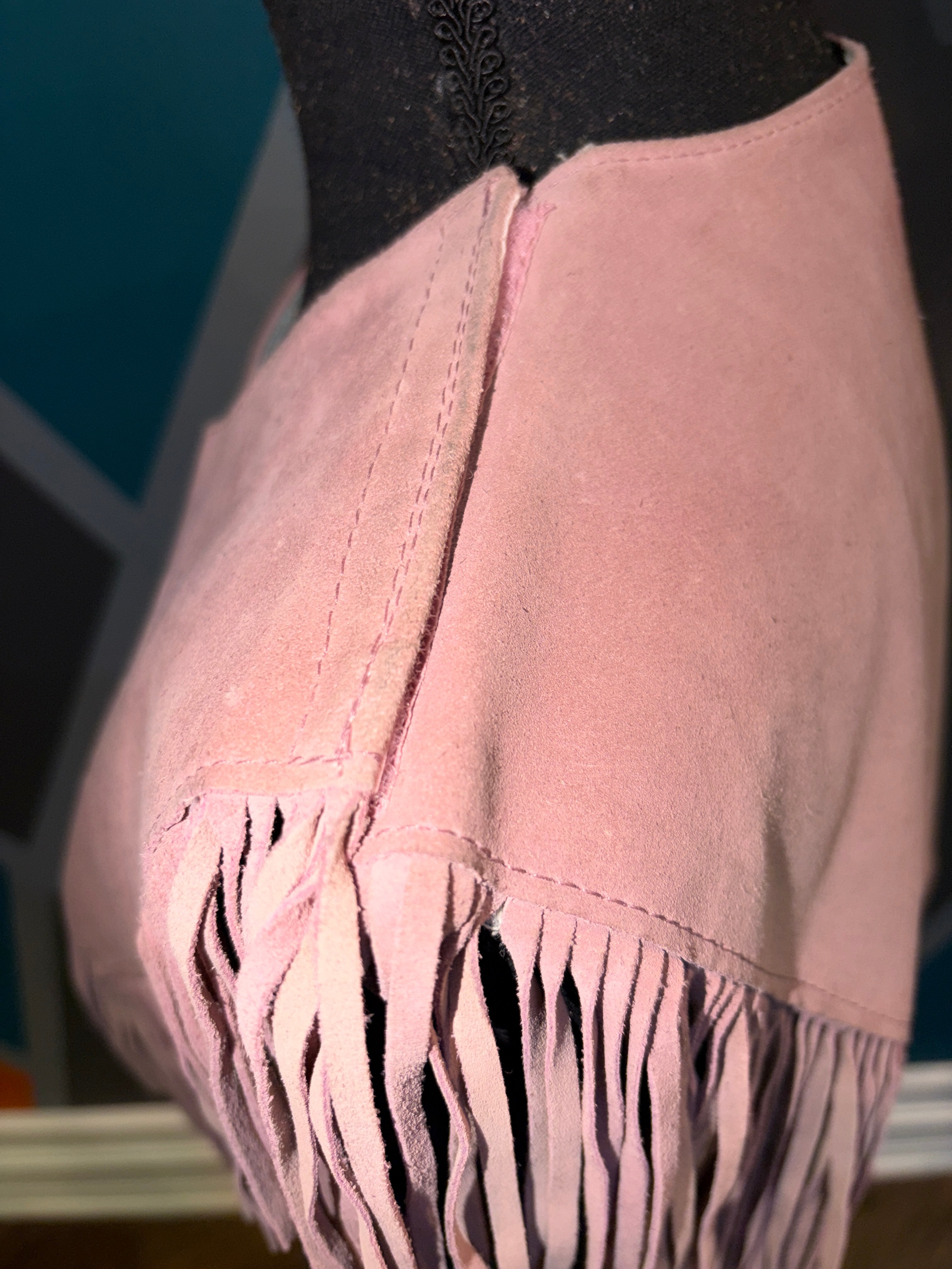 Crochet Diamonds Pink Suede Fringe Poncho - The Vault by Sacha
