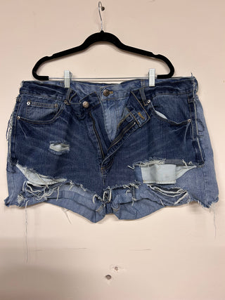 Drawstring Custom Kilted Stretch Denim Shorts  | Size 42 (19/20) Plus Size