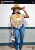 Suede Beaded Fringe Poncho