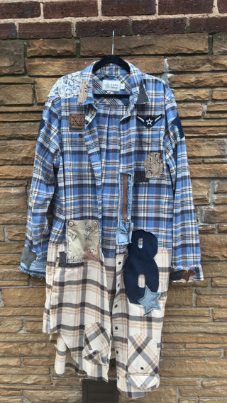 Custom Multi Plaid Blues 8 Patchwork Duster
