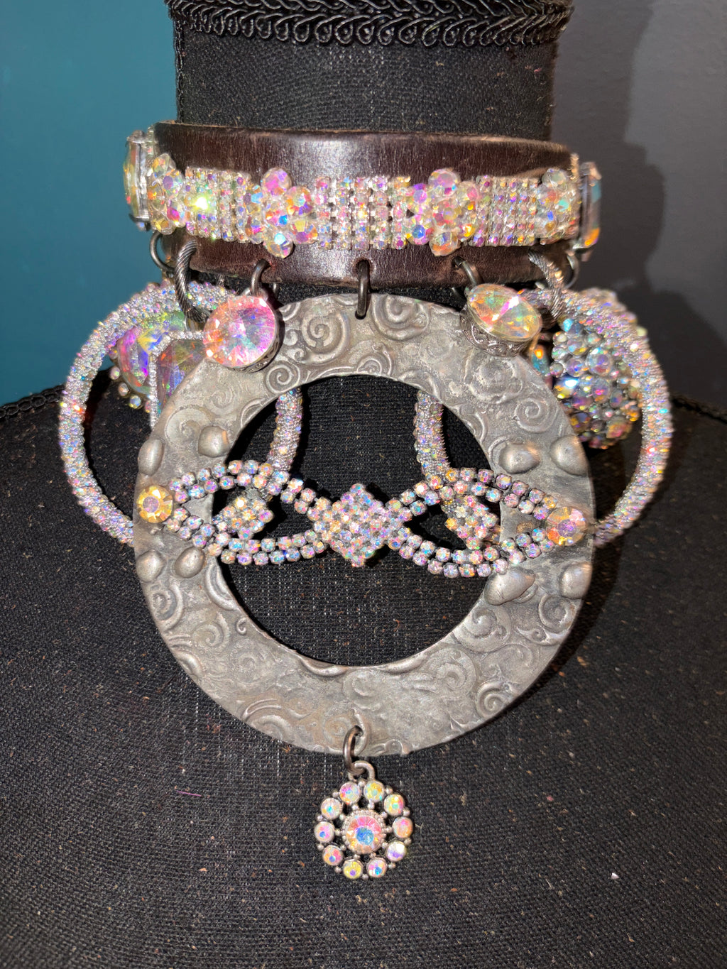 Infinity Iridescent Gems Handmade Leather Choker - The Vault by Sacha