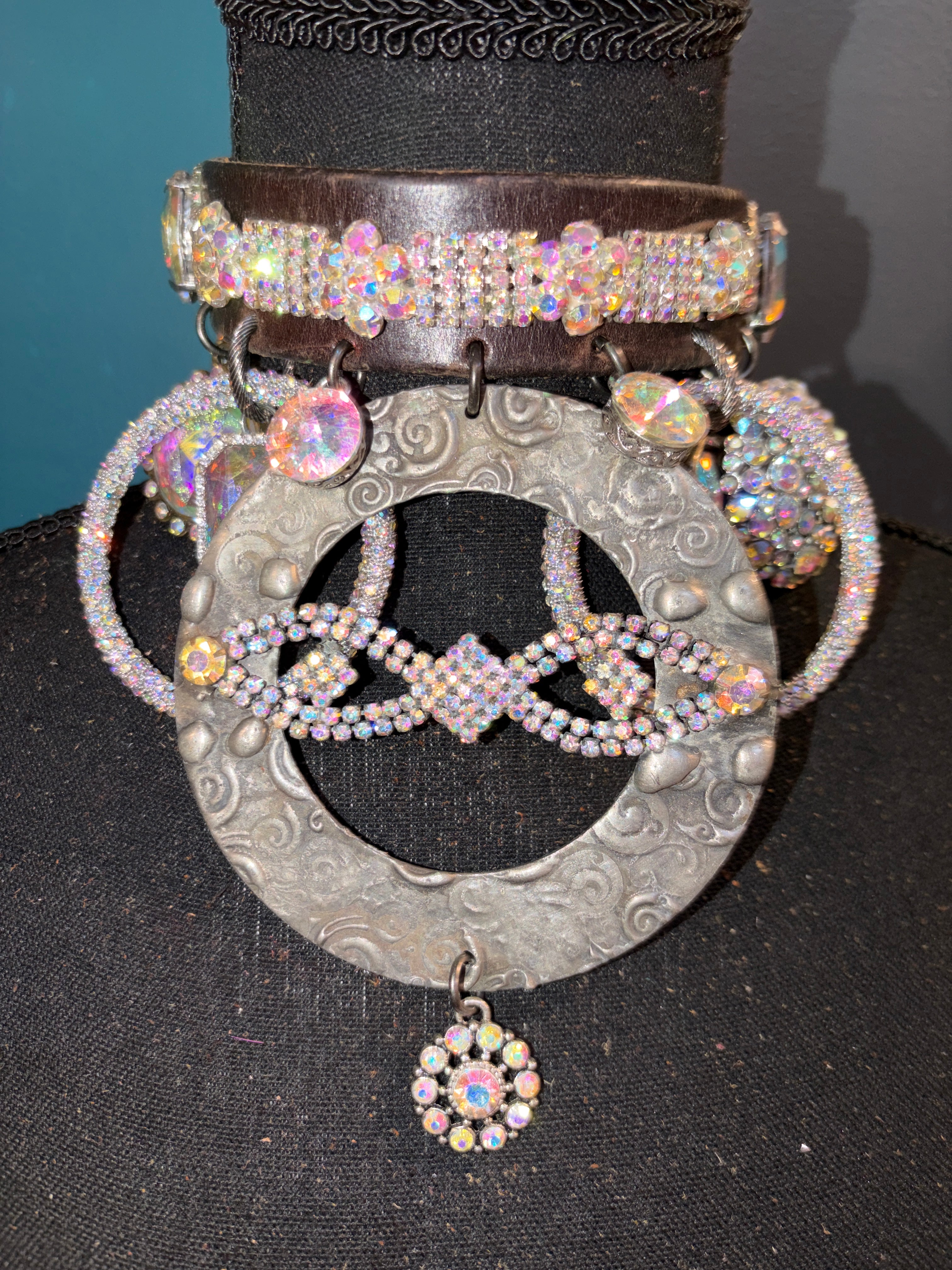 Infinity Iridescent Gems Handmade Leather Choker - The Vault by Sacha