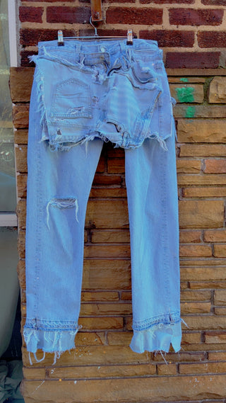Custom Light Wash Double Distressed Denim