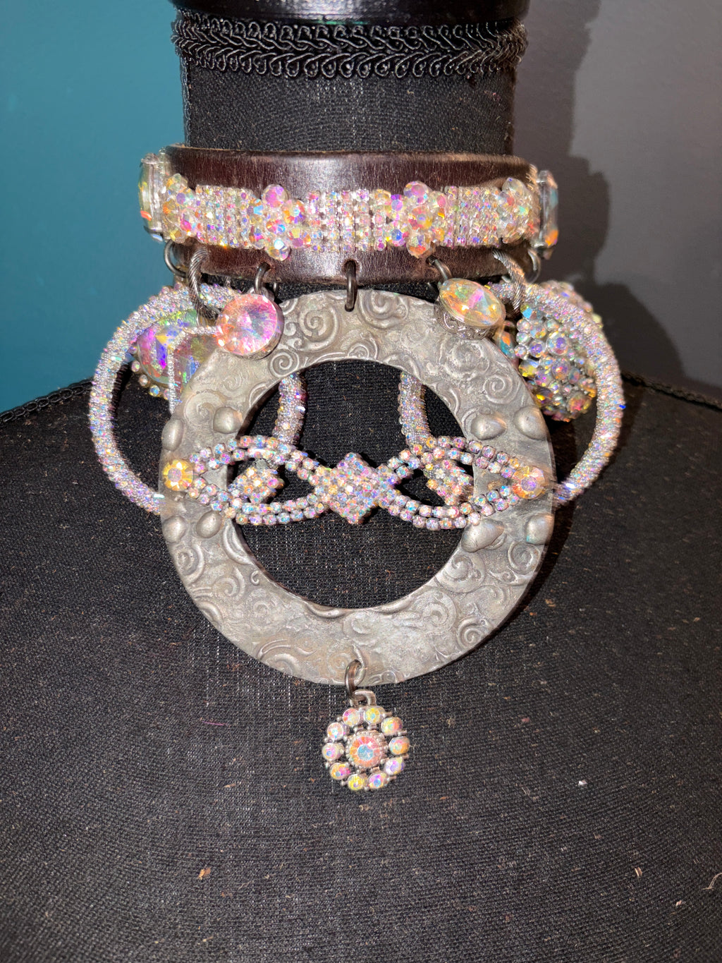 Infinity Iridescent Gems Handmade Leather Choker - The Vault by Sacha