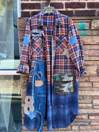 Custom Orange Multi Color Patchwork Shirt Dress