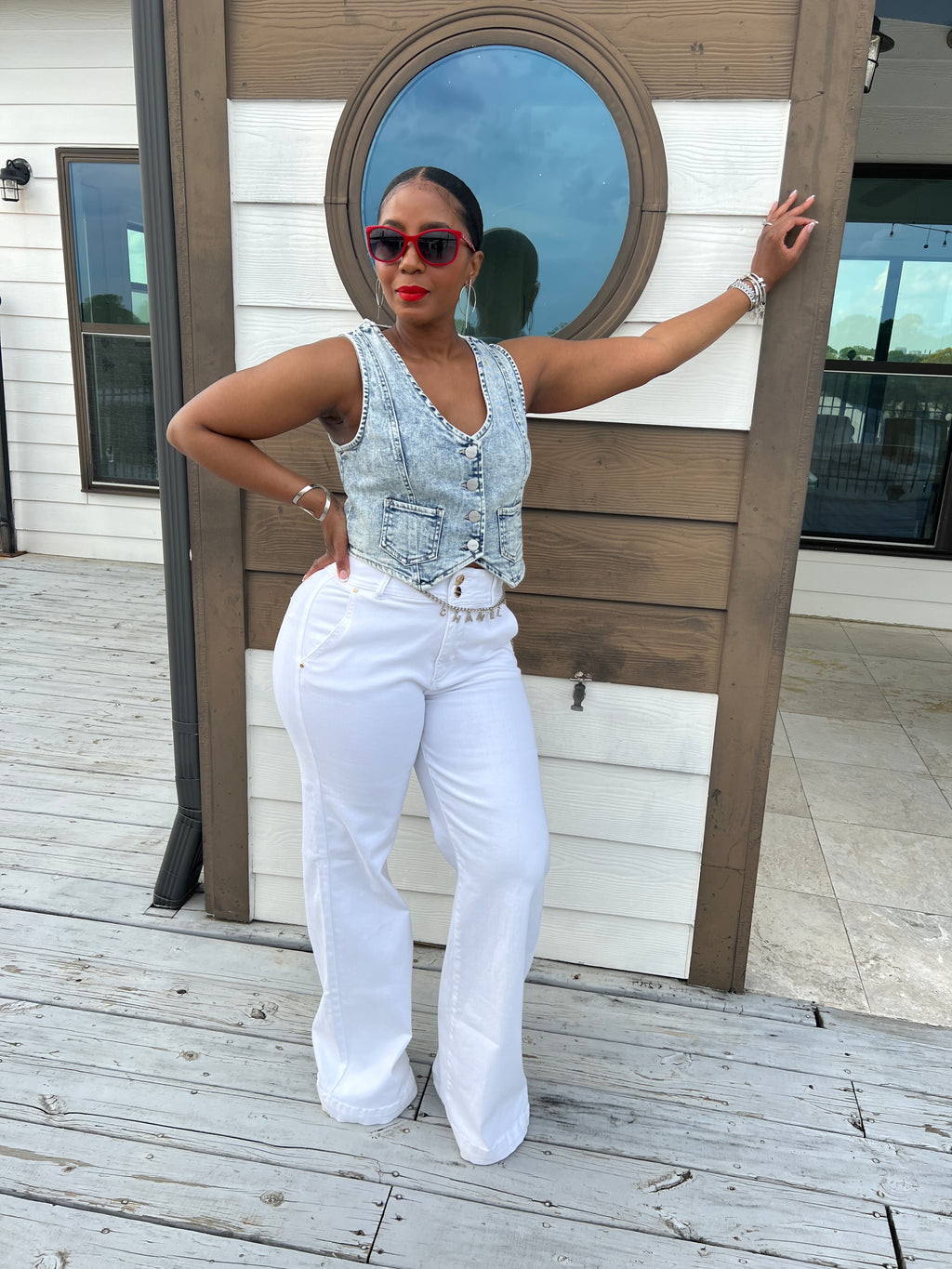 Cropped stone wash denim vest - The Vault by Sacha