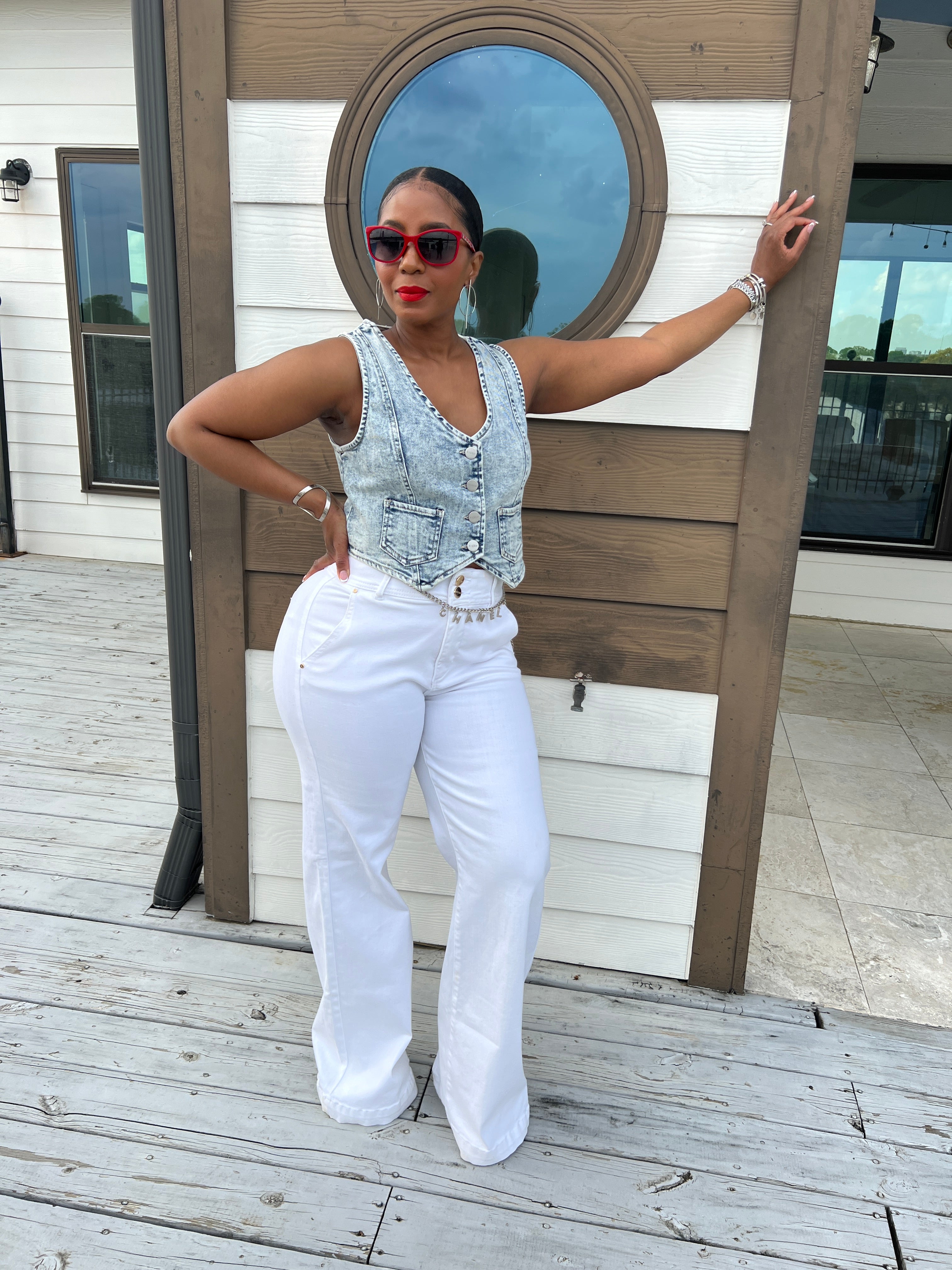 Cropped stone wash denim vest - The Vault by Sacha