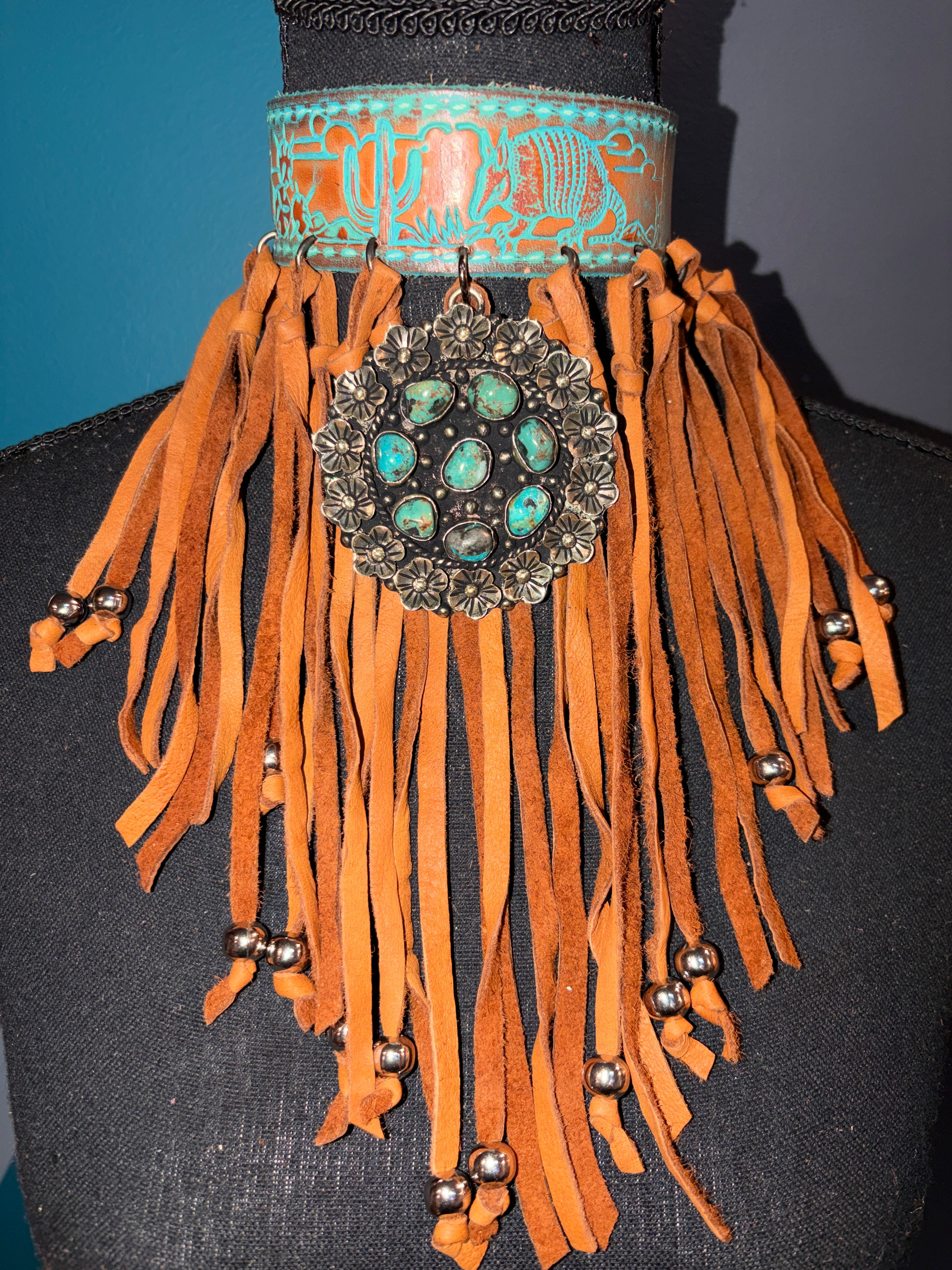 Turquoise Marble Fringe Handmade Leather Choker - The Vault by Sacha