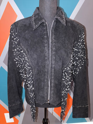 Beaded Fringe Suede Jacket