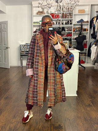 Rustic Revival Plaid Duster-Burgundy