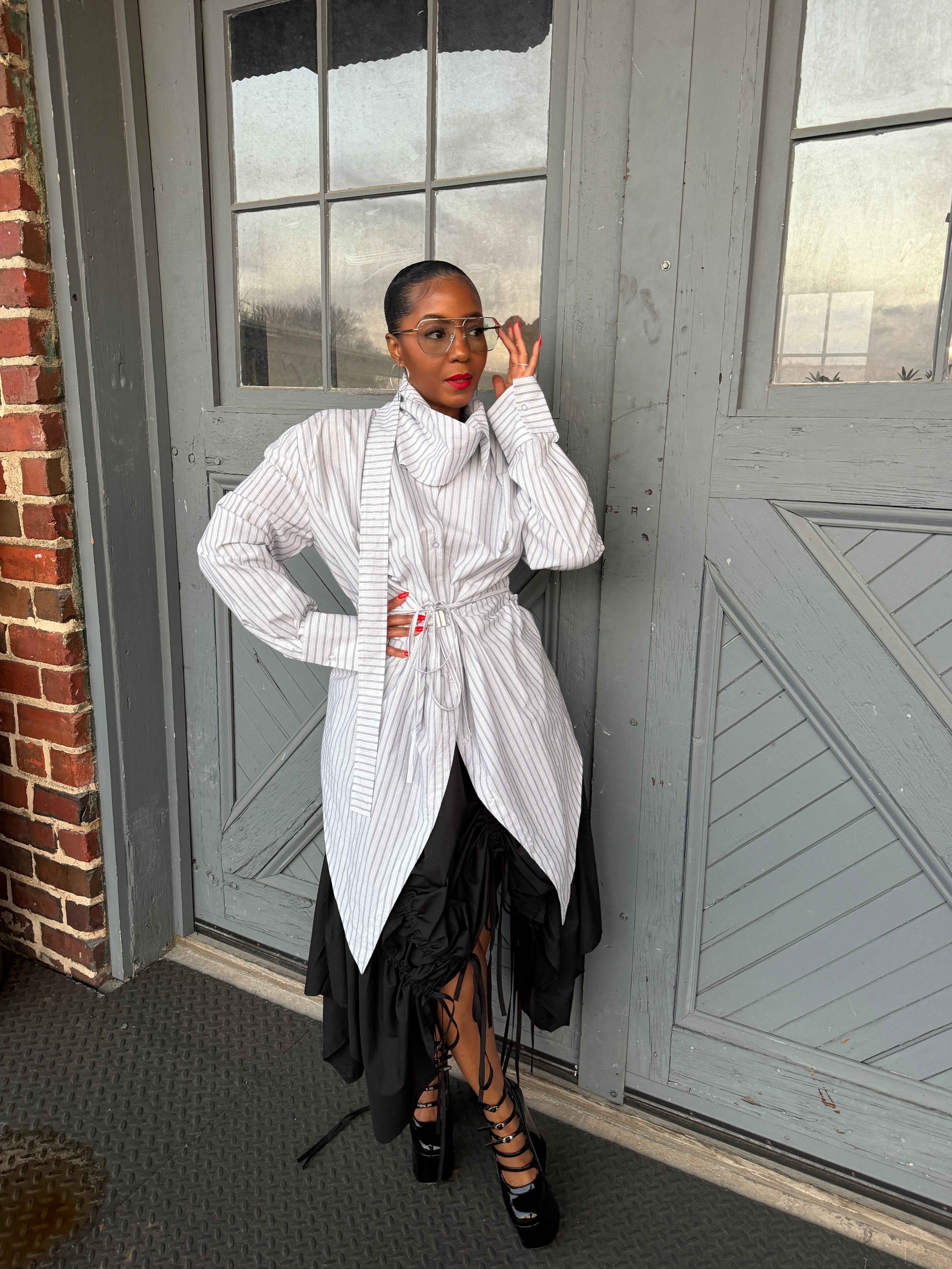 Pinstripe Tunic Shirt-Preorder - The Vault by Sacha