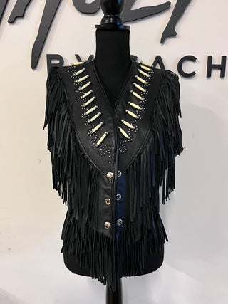 Studs & Fringe Leather Vest