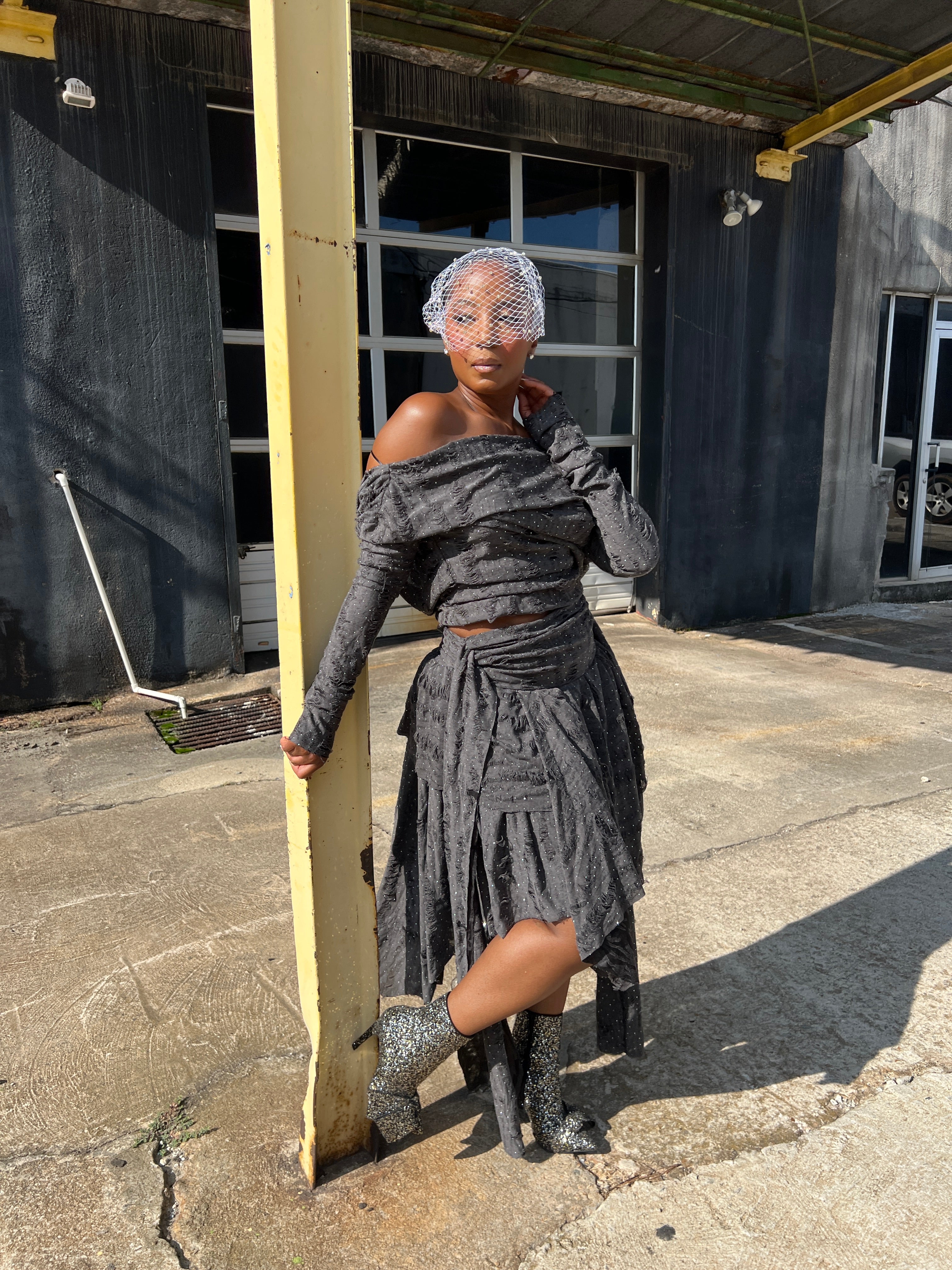 Drape Distressed Skirt Set - The Vault by Sacha