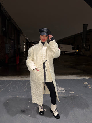 Quilted kimono coat with scarf