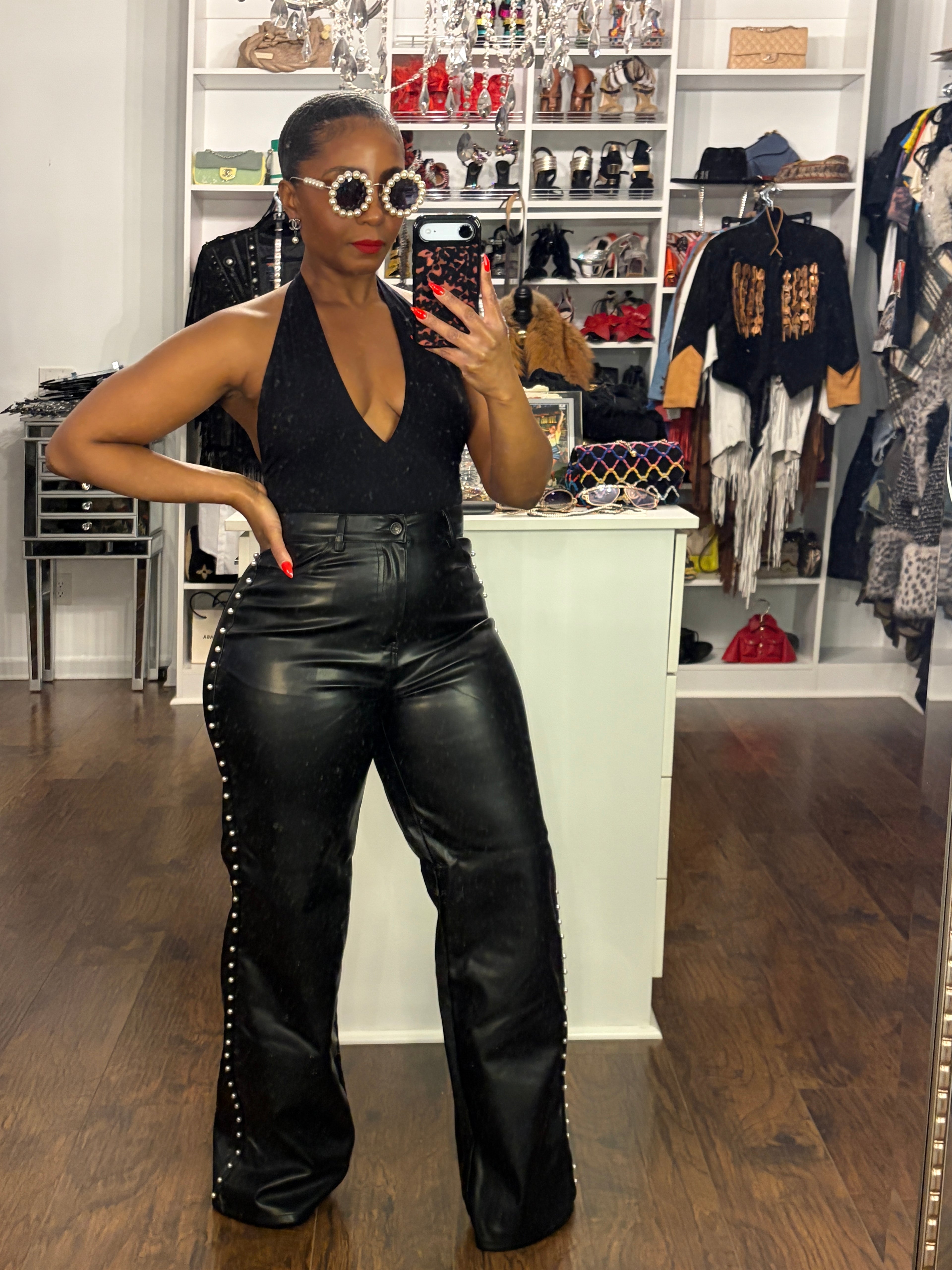 Pearl Studded Wide Leg Jeans - The Vault by Sacha