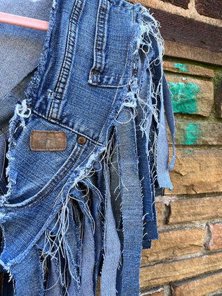 Custom Vintage Levi Denim Fringe Poncho