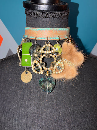 Crystals + Butterfly Fur Handmade Choker