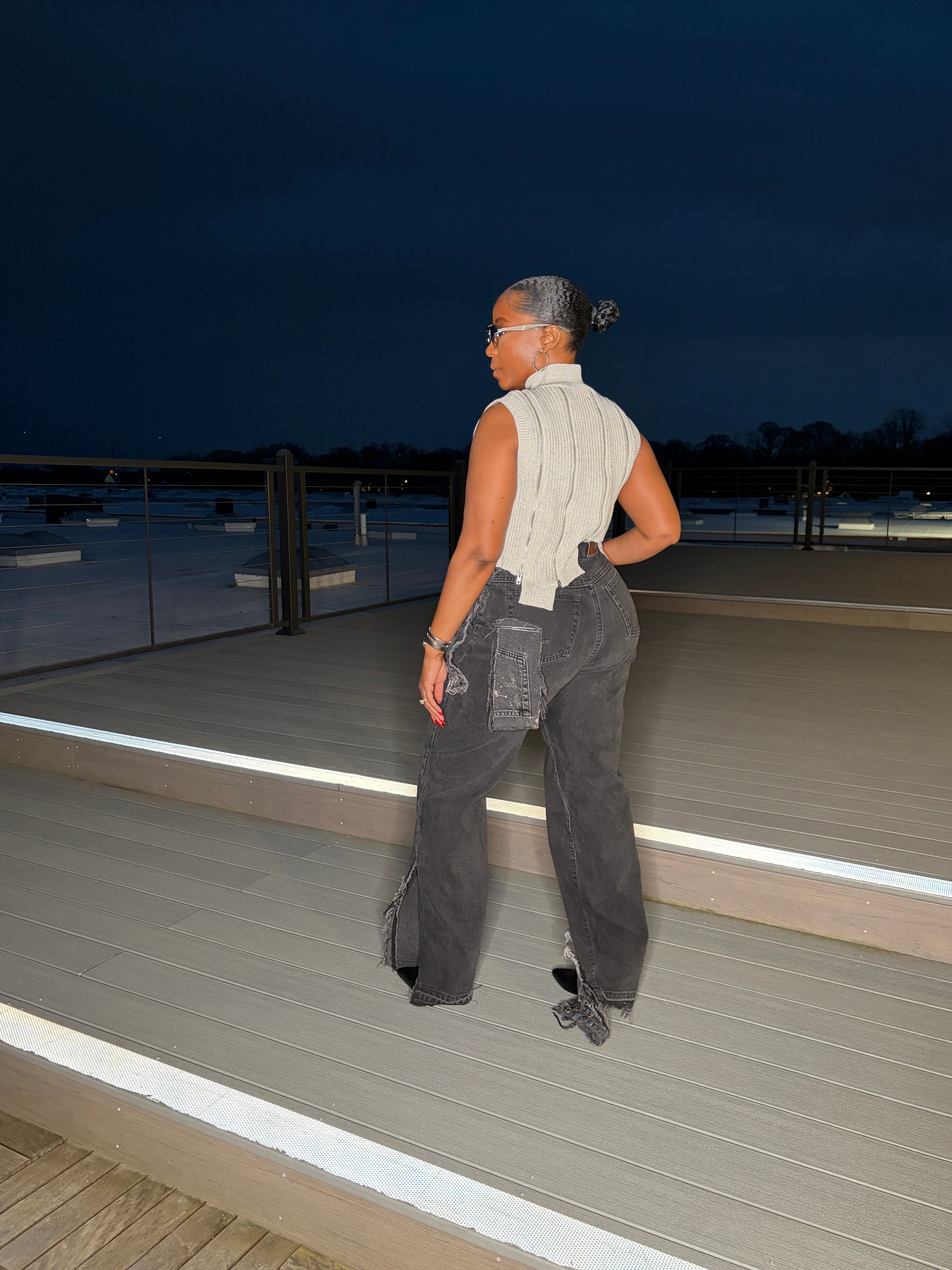 Custom One sided denim split bottom jeans - The Vault by Sacha