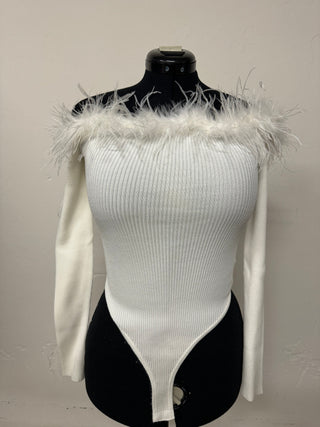 Off Shoulder Feather Bodysuit | FINAL SALE - The Vault by Sacha