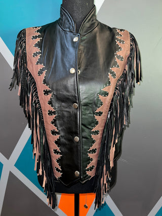 Genuine Leather + Fringe Studded Vest
