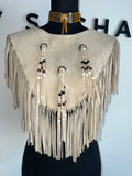 Tan 3 Bead Fringe Poncho - The Vault by Sacha